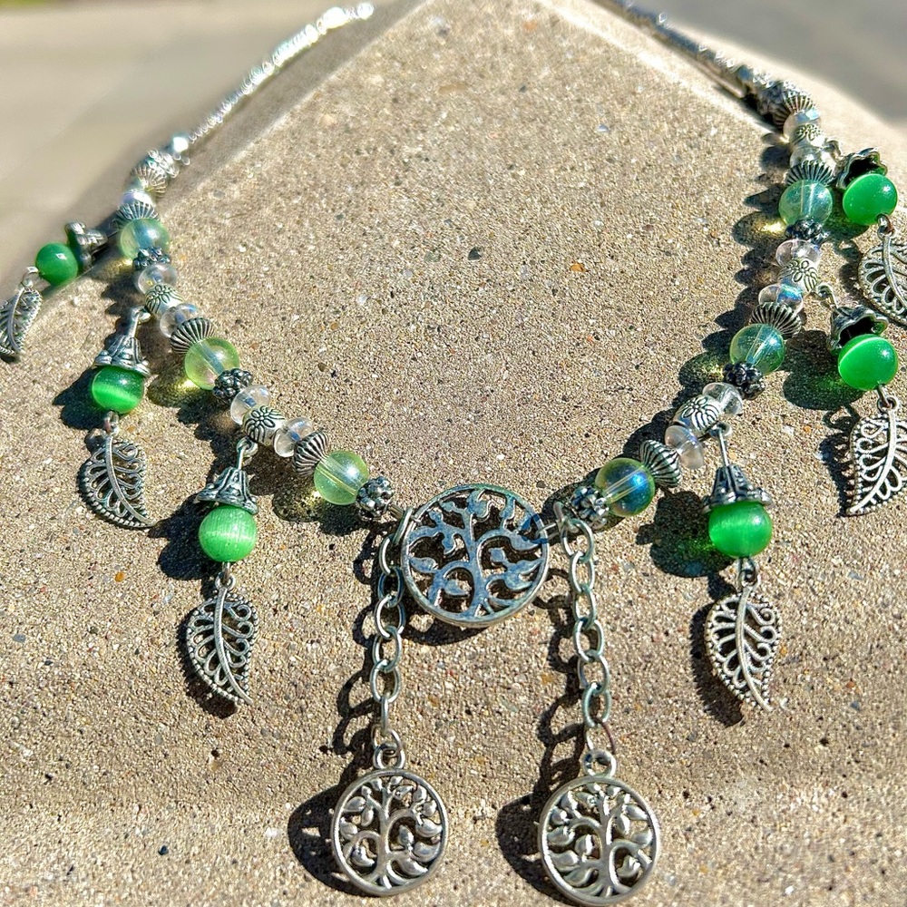 womens green hanging tree of life necklace